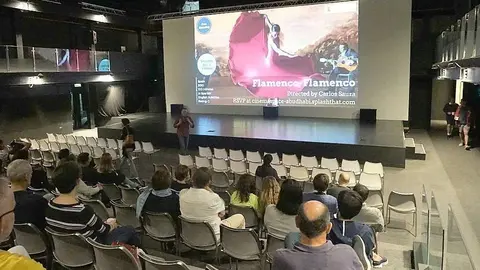 El auditorio del Centro Cultural Manarat Al Saadiyat, durante la proyección de la película 'Flamenco, flamenco'. (Marta del Olmo / EL CORREO)