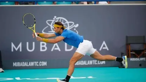 Rafa Nadal, durante su partido de hoy en Abu Dhabi. (Mubadala World Tennis Championship)