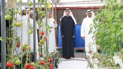 En el centro el ministro de Cambio Climático de EAU junto a agricultores locales.
