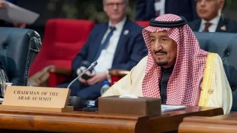 El Rey Salman de Arabia Saudita durante su intervención en la Cumbre Árabe-Europea.
