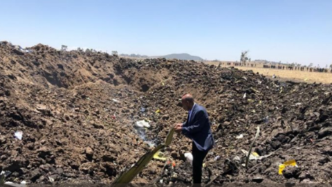 Restos del avión de Ethiopian Airlines siniestrado.