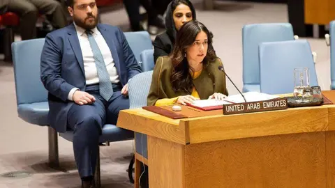 Lana Nusseibeh, durante una reunión del Consejo de Seguridad de la ONU. (ONU)