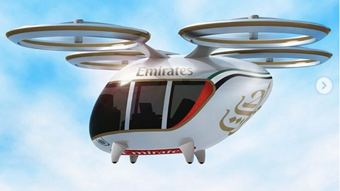 Aspecto exterior de los drones que trasladarán en 2020 a los clientes de la aerolínea Emirates. 