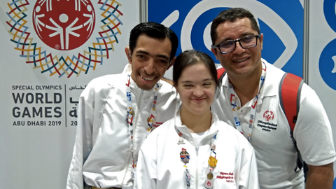 Gimnastas mexicanos participan en las Olimpiadas Especiales de Abu Dhabi 2019. (ELCORREO)