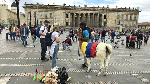 Ambiente en la plaza de Bolívar en Bogotá durante la mañana del domingo. (R. Pérez / EL CORREO)