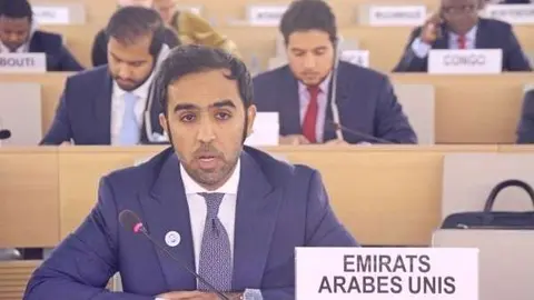 Mohammad Saleh Al Shamsi durante la declaración ante la ONU.