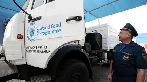 En la imagen de The National, uno de los camiones rusos en Dubai.