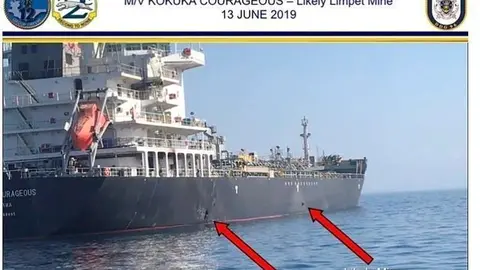 Imagen que muestra dónde fueron atacados los barcos. (U.S. Central Command via AP)