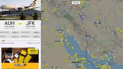 Flightradar24 rastrea un vuelo de Ethiad desde Abu Dhabi al aeropuerto JFK de Nueva York. 