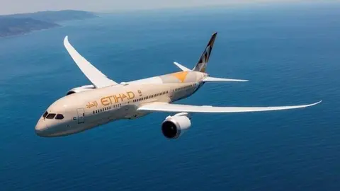 Un avión de la aerolínea de Abu Dhabi, Etihad Airways.