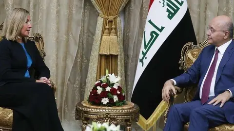 La jefa de la diplomacia europea junto al ministro de Exteriores iraquí.