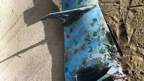 Arabia Saudita difundió la imagen del dron de los hutíes interceptado.