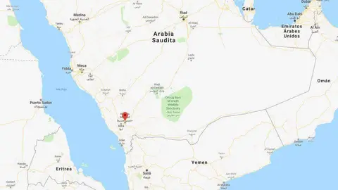 Localización de la ciudad saudita de Khamis Mushayt, próxima a la frontera norte de Yemen. (Google Maps)