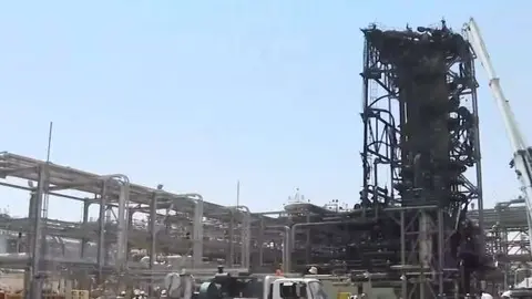 Daños en una refinería saudí de Aramco.
