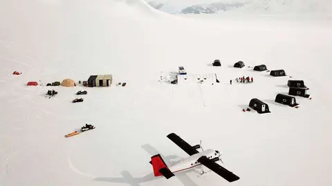 El campamento en la Antártida.