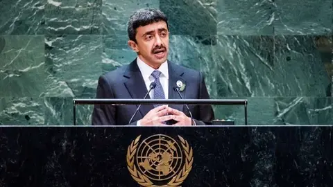 El ministro de Exteriores de EAU durante su intervención en la ONU.