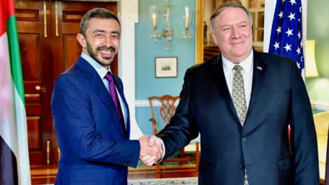 El secretario de Estado de EEUU junto al ministro de Exteriores de EAU en Washington. 