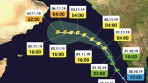 Trayectoria prevista de la tormenta Maha.