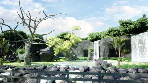 Recreación del futuro santuario de gorilas del zoo de Al Ain.