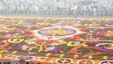 Una alfombra confeccionada con flores.
