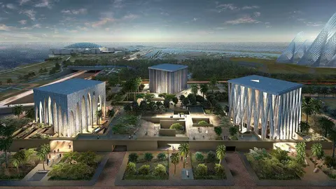 Ilustración que muestra el espacio que acogerán en Saadiyat Island la Casa de la Familia Abrahámica. (WAM)