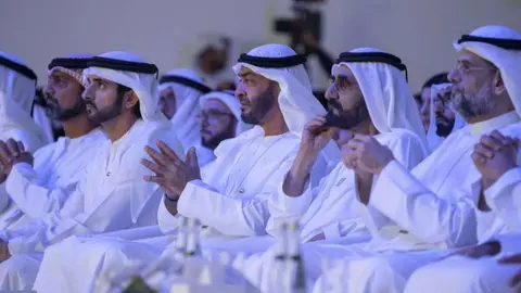 Los líderes de EAU durante una Cumbre Anual de Gobierno. (WAM)