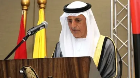 El embajador de EAU en Bogotá durante su discurso por el Día Nacional.