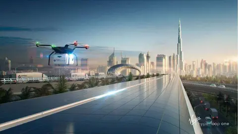 Imagen de cómo será el conducto de Hyperloop a través de la ciudad de Dubai. (Virgin Hyperloop)
