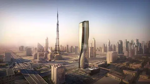 Una maqueta de la torre Wasl de Dubai.