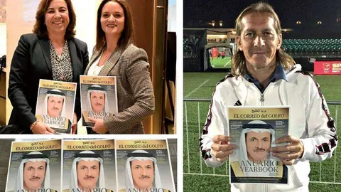 De izquierda a derecha, Rosario Millán, Amalia Megías y Michel Salgado muestran el Anuario 2020 de EL CORREO DEL GOLFO. (EL CORREO)