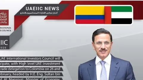 Cartel anunciador de la visita a Colombia del ministro de EAU.