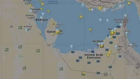 Una captura en Flightradar del espacio aéreo del Golfo Arábigo a las 16.30 horas del 23 de marzo de 2020.