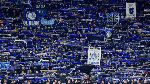 La grada del partido Atalanta-Valencia del 19 de febrero de 2020.
