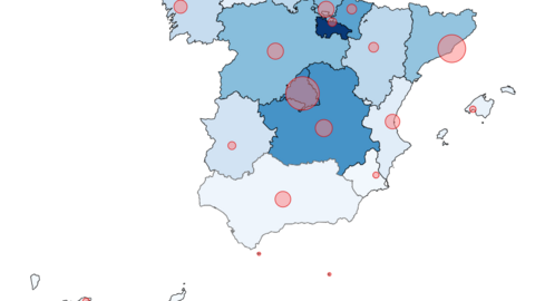 Mapa de España por casos de coronavirus. (Ministerio de Sanidad)
