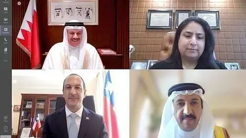 El embajador chileno, Jorge Daccarett, durante la ceremonia virtual. 