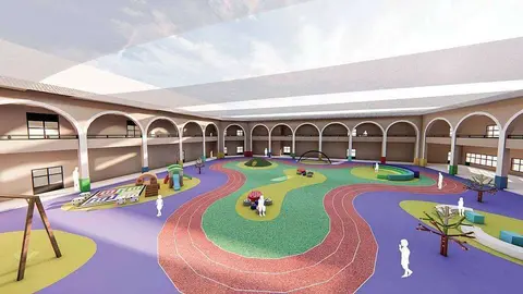 Perspectiva del interior de la nueva Escuela Española de Abu Dhabi.