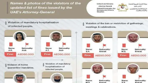 Un recorte de la lista difundida por el Gobierno de EAU de los infractores de las medidas de precaución.