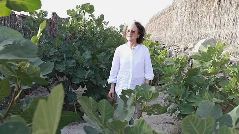La antropóloga española Inocenta Sánchez, entre las higueras españolas que crecen en la Montaña de la Nube de Ras Al Khaimah. (EL CORREO)