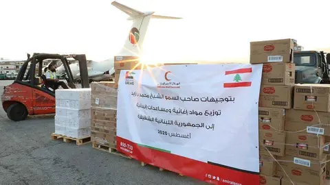 Cargamento humanitario enviado por Emiratos Árabes Unidos al Líbano. (WAM)