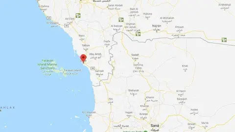Localización de la región fronteriza de Jazan en Arabia Saudita. (Google Maps)