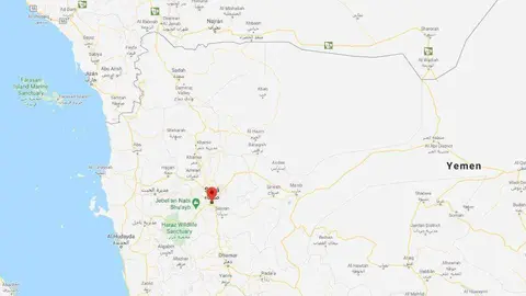 Localización de Saná, capital de Yemen, punto de lanzamiento del dron explosivo contra el sur de Arabia. (Google Maps)