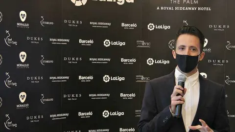 Daniel Barriga, delegado de LaLiga en Emiratos Árabes Unidos, durante la presentación en el hotel Dubes de Dubai. (EL CORREO)