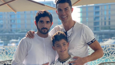 El jeque Hamdan, Cristiano Ronaldo y su hijo mayor.