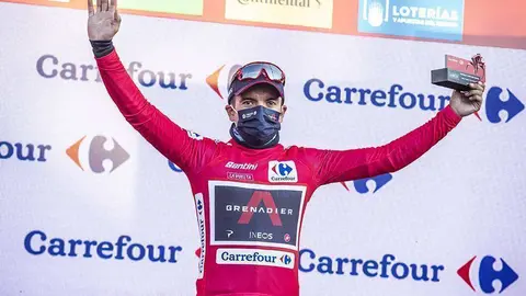 Carapaz, tras recuperar el jersey rojo en la Vuelta Ciclista a España. (Fuente externa)