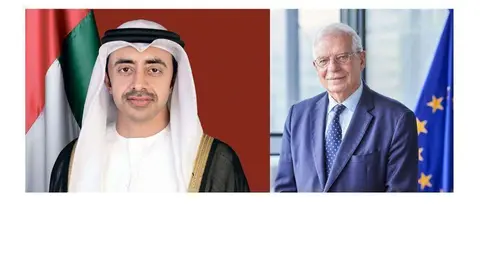 El jeque Abdullah bin Zayed Al Nahyan y Josep Borrell. (WAM)