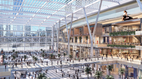 Una maqueta del centro comercial Meydan One de Dubai.