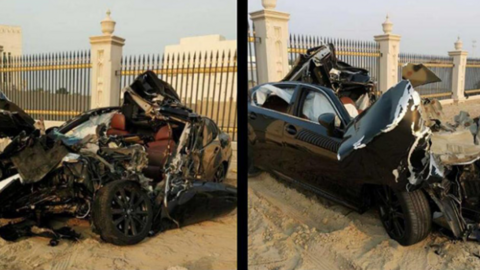 La Policía de Sharjah difundió una imagen combinada del coche tras el accidente.