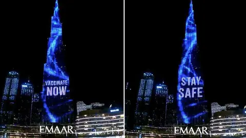 Una imagen combinada muestra el mensaje de vacunación. (Gulftoday)