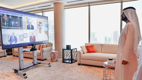 El jeque Mohammed bin Rashid Al Maktoum, durante un acto este lunes en Dubai. (WAM)