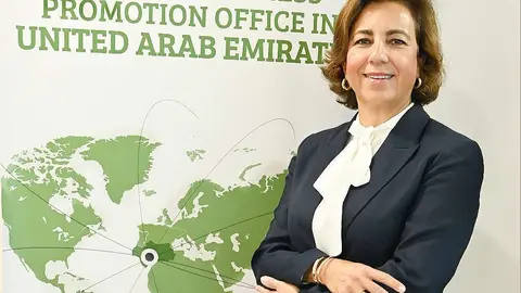 Rosario Millán, directora de Extenda para la región del Golfo, en la sede de la empresa pública andaluza en Dubai. Rosario Millán, / Extenda's director for the Gulf region, at the Andalusian public company's headquarters in Dubai. (EL CORREO)